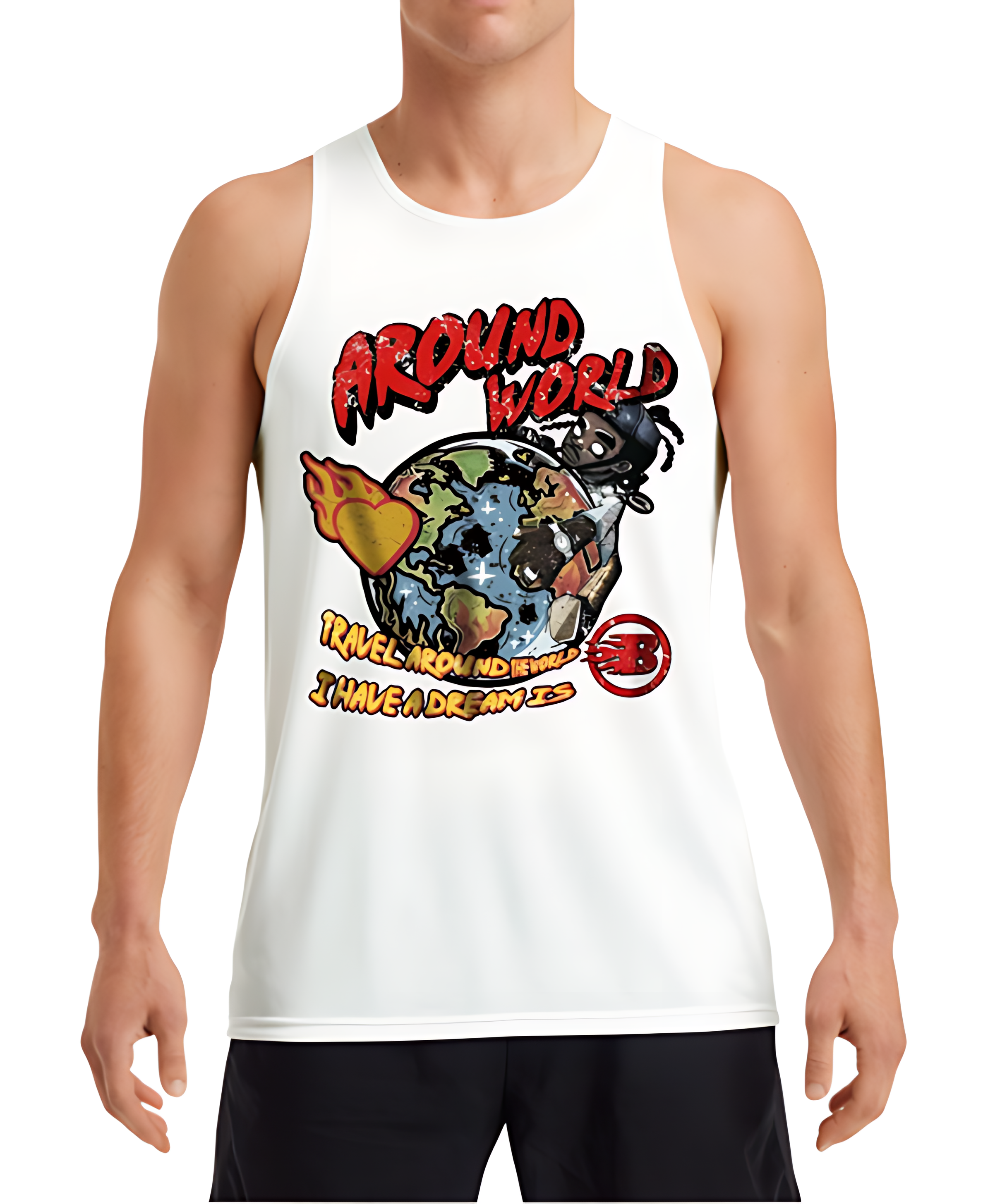 Men's Fashion Brand Hand Painted Earth Element Style Athletic Tank Top